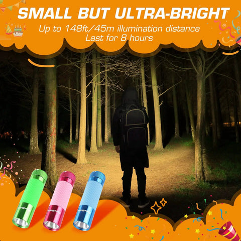 Three Pack Glow In The Dark Aluminum Mini Flashlights With Nine AAA Batteries Included For Camping Hiking Outdoor Emergencies Compact Rugged Aluminum Body In Assorted Colors