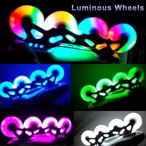 Luminescent Inline Skate Wheels 80mm And 76mm With ABEC 9 Bearings Four Pack Red Glow In The Dark For Indoor And Outdoor Use Includes Preinstalled Bearings For A Smooth Fast Ride