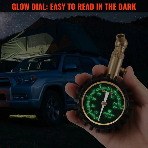 Tire Pressure Gauge 0-75 PSI With Large Glow Dial Calibrated To ANSI B40.1 Grade A Plus Minus 1 Percent For Cars Trucks Motorcycles