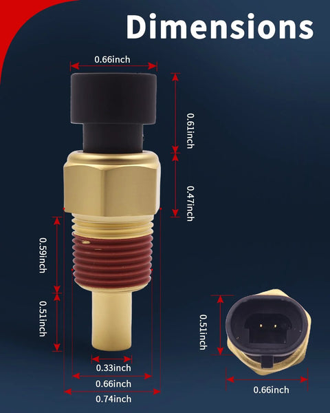 VEHICODE Engine Coolant Temperature Sensor with brass threaded body and black connector; automotive part.