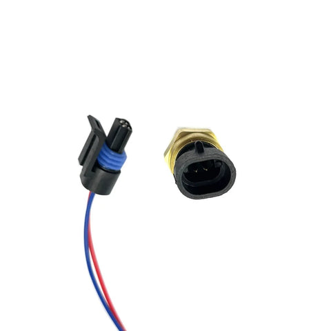 Engine coolant temperature sensor with pigtail connector, black sensor body with blue seal, red/blue wires