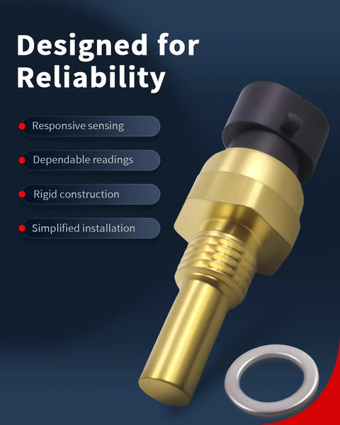 Engine coolant temperature sensor with brass body, black connector, and gray O-ring