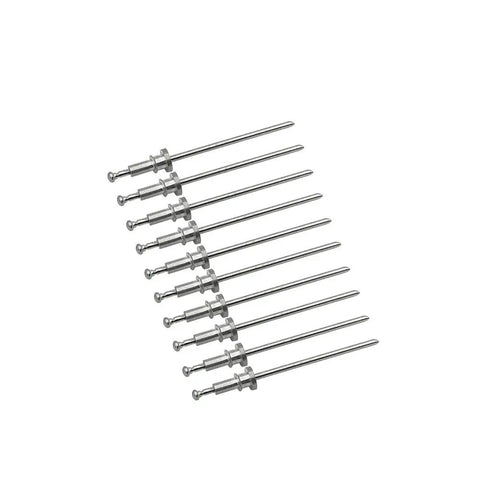 Trim Clip Studs 10Pcs For Buick Cadillac Pontiac GMC Window Regulator Rivets laid out in a row, showing metal material and design.