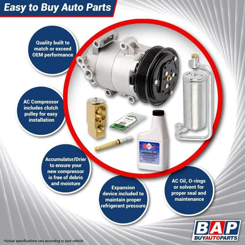 AC Compressor And Air Conditioning Repair Kit For GM Full Size Trucks Sierra Yukon Tahoe Silverado Cheyenne C K Pickup 1996 1997 1998 1999 2000 GMT400 With Delphi HT6 Direct Fit components displayed