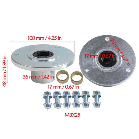 145/70-6 Go Kart Racing Tires parts, including 6 Inch Tubeless Wheels with 3 Stud Hubs and Front Steering Knuckle, shown with bolts and measurements