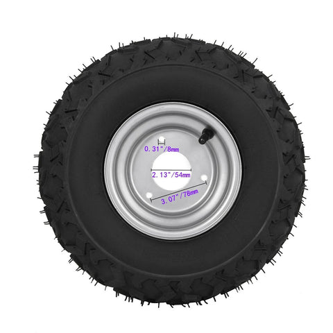 ATV Go Kart Tires and Rims 145x70-6 Iron Wheels 90CC, rubber tire with metal wheel showing 3-hole hub
