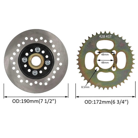 Brake disc and chain sprocket for 1" Steel Live Axle with 18x9.5-8 Tubeless Wheels Tires Rim and Chain Sprocket Brake Master Cylinder for Go Kart.