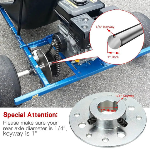 Rear Steel Sprocket Drum Brake Hub With One Inch Bore And One Quarter Inch Keyway Plus Hardware Kit For Predator 212cc And 196cc Go Karts