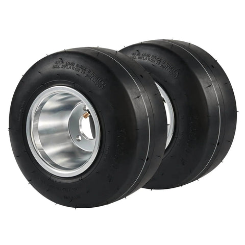 Go Kart Front Wheels 10x4.5-5 with Aluminum Alloy Rims and Rubber Tires 2 Pack 3 Bolt Pattern 1.57in Hub Fit Replacement Set