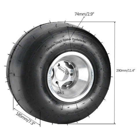 High Performance Go Kart Tire and Rim, 11x7.10-5 Go Cart Rear Wheel and Racer Tire Fit Bolt Pattern 50mm w/ 3 Holes, slip tread