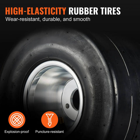 Close-up of Go Kart Tires and Rims, 11x6-5" Go Kart Wheels showcasing rubber tire and aluminum alloy rim, rear view.