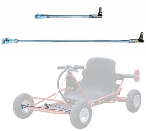 DIY Short And Long Tie Rod Kit With Ends For Go Karts 3/8-24 Replacement showing rods and Yerf-Dog kart outline