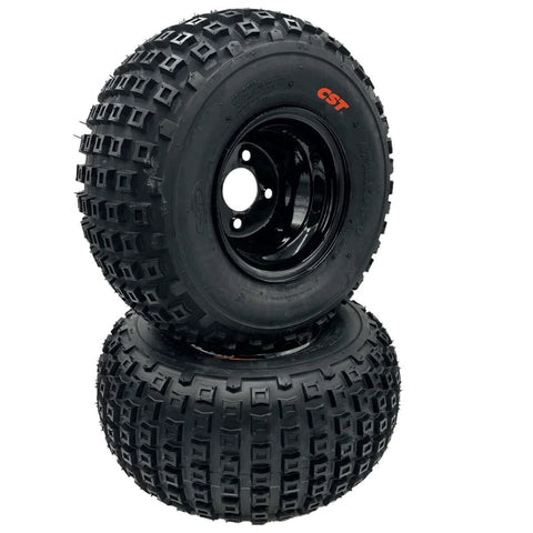 Set of 2-18x9.50-8 Knobby Wheel Assembly, black rubber tires with metal wheels, for go karts and small ATVs