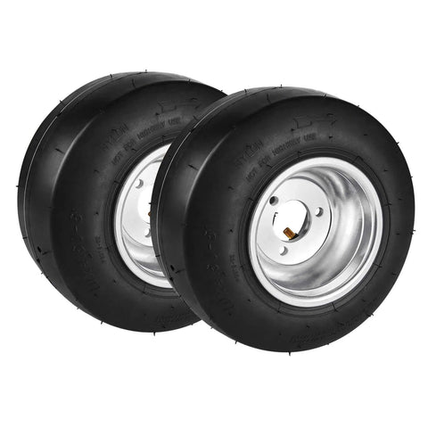 Go Kart Tires and Rims, 10x4.5-5" Go Kart Wheels, 2-Pack Front Wheels with Aluminum Alloy Rims and Rubber Tires
