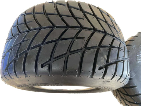 10''X4.5-5'' GO KART FRONT TIRES AND RIMS WITH 3 HOLES,2 PCS IN BOX, grain surface for improved safety and friction, close-up view