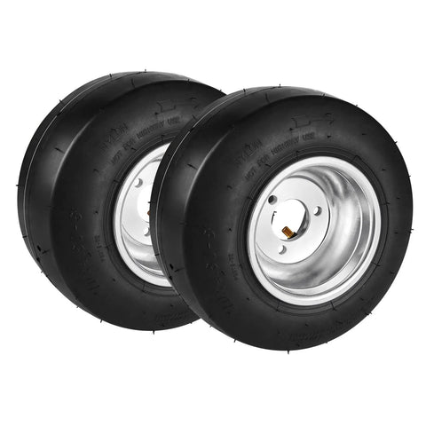 Go Kart Tires and Rims, 10x4.5-5" Go Kart Wheels, 2-Pack Front Wheels, Aluminum Alloy Rims and Rubber Tires with 3 Bolt Holes