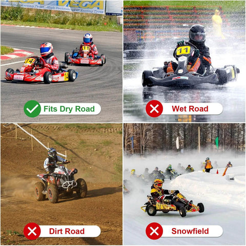 Comparison of go kart tires for dry, wet, dirt, and snow conditions. Go Kart Tires and Wheels, Rear Wheel 11"x7.1"-5", 2pcs Slick tyreTires and Rims.