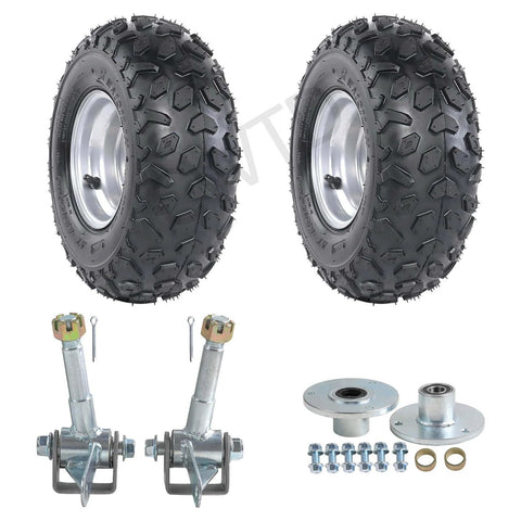 145/70-6 Go Kart Racing Tires - 6 Inch Tubeless Wheels, 3 Stud Hubs, Front Steering Knuckle, for Karting and ATV Use