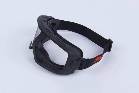 GoggleGear 3000 Series Z87.1 Anti Fog Anti Scratch Safety Goggles with TPV Shroud, angled view showing strap and lens.