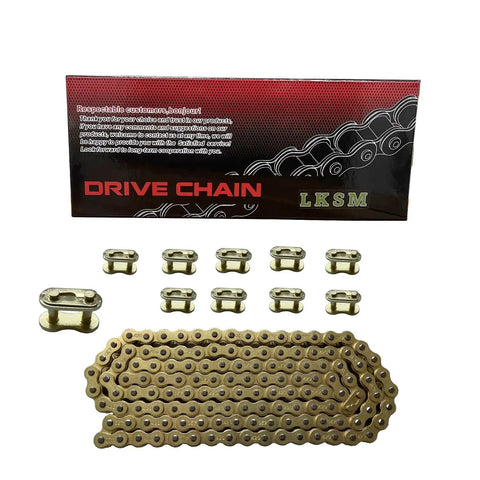 Gold 420 Motorcycle Chain 132 Link Standard Roller Chain With 10 Master Links For 100cc 110cc 125cc Dirt Pit Bike ATV Quad Go Kart Mini Bike Scooter