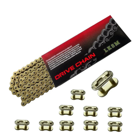 Gold 420 Motorcycle Chain 132 Link Standard Roller Chain With 10 Master Links For 100cc 110cc 125cc Dirt Pit Bike ATV Quad Go Kart