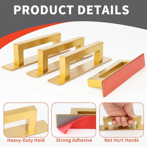 Gold Finish 4 Pack Self Adhesive Cabinet Door Handles No Drill Hardware For Cabinets Closets And Glass Shower Doors Compact Size