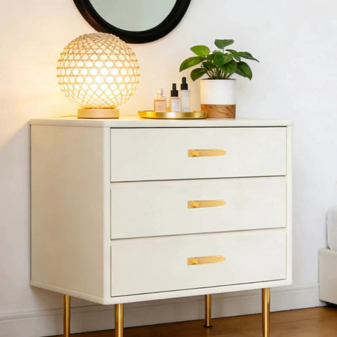 Gold Finish 4 Pack Self Adhesive Cabinet Door Handles No Drill Hardware For Cabinets installed on a white dresser