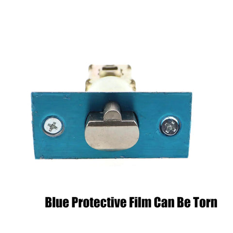Front view of 60/70mm Gold Coloured Adjustable Cam Latch Tubular Mortise Lock for Lever Door Handles with protective film