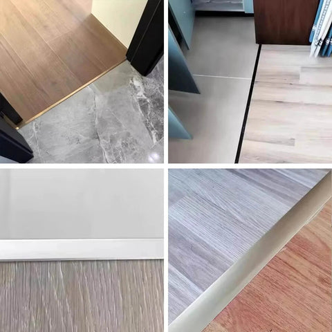 T Molding Floor Transition Strip, Aluminum Laminate Flat Divider for Joining Gaps, Threshold, Tiles, Gold, 4ft x 1.6in (3pcs) installed.