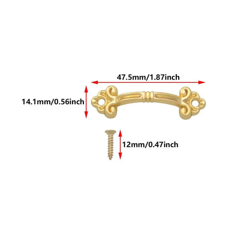 10 Piece Antique Style Mini Pull Handles 47mm Zinc Alloy Decorative Knobs With Screws Gold Finish for Drawers Dressers Cabinets