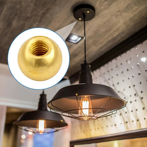 Gold decorative screw cap from 10 Pack M4 Thread Cap Knobs Gold Ball Shape Decorative Screw Caps for lighting fixtures shown on pendant light