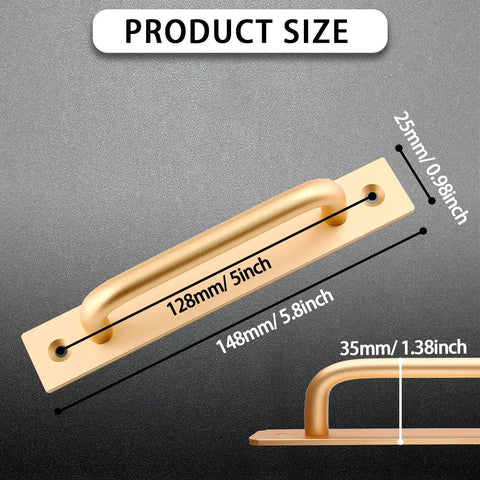 Gold Aluminium Alloy Sliding Barn Door Handle Set With 2 Pulls And 4 Screws 5.8 Inch Length shown with measurements.