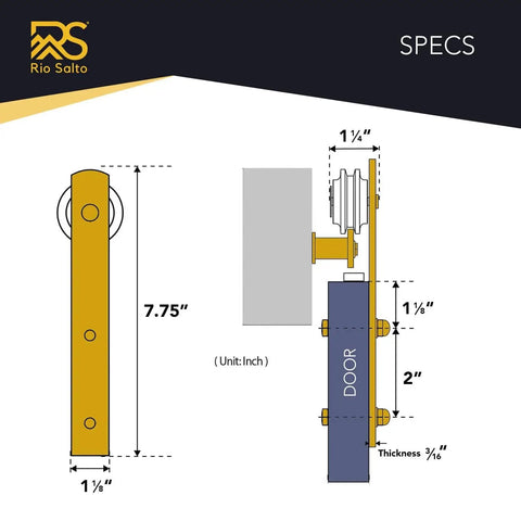 Diagram of Gold Mini Barn Door Hardware Kit 7Ft Track With Handles For Double Doors And Cabinets 84 Inch Track specifications.