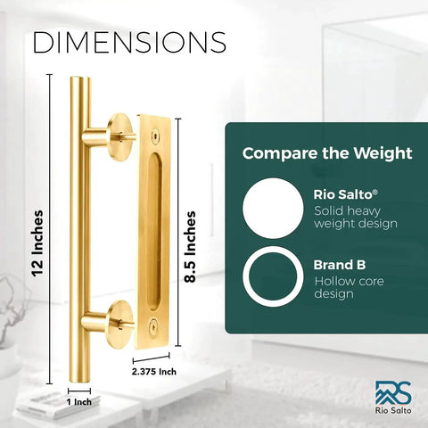 Big Wheel Barn Door Hardware Kit For Sliding Track Set With Large Rollers And Gold Finish Handle Bar dimensions and weight comparison