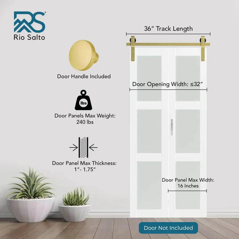 Gold Finish Bifold Sliding Barn Door Hardware Kit For Two Doors 36 Inch Track Heavy Duty Metal System With Matching Knobs No Door Included