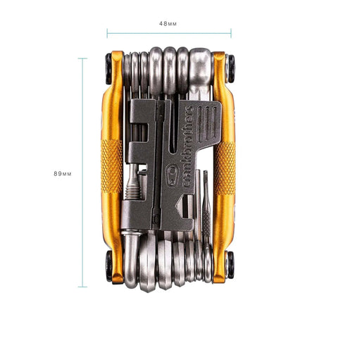 M20 Gold Bicycle Multi Tool With Hex Wrenches Two To Eight Millimeter Open Wrench compact view with integrated tools, 89mm size