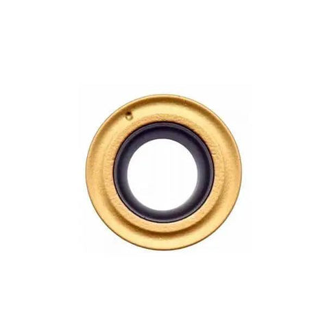 Gold RCMT0602M0 P1025 milling cutter insert for steel, front view, 0.236 in diameter, TiAIN coated, part of 20 Pack RCMT0602M0 P1025 And RCMT0602M0 P1130 Circular Milling Cutter Inserts For SGCR LSRDCN Holders Beefy Hard Alloy With Nanoscale TiAIN Coating 0.236 Inch Diameter By 0.09 Inch Thick Gold For Steel Processing Gray For General Processing.