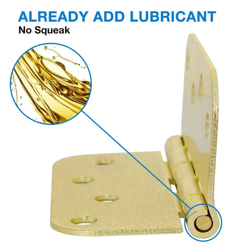 12 Pack 4x4 Inch Gold Exterior Door Hinges Heavy Duty Iron With Eight Holes Five Eighths Inch For Doors Cabinets Gates Sheds Coops Indoor Outdoor Use Includes Screws Quick Install, showing close-up of lubricated hinge with smooth movement indicator.