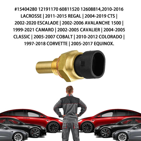Engine coolant temperature sensor with brass body and black connector; MLAHUIER, OEM#12608814, for Chevy/GMC/Cadillac/Buick