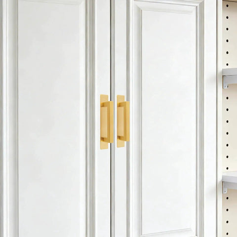 Gold Finish 4 Pack Self Adhesive Cabinet Door Handles on white cabinet, tool-free installation showing modern stainless steel look