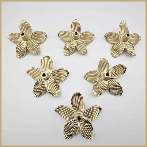 Six Pack 2.4 Inch Gold Flower Cabinet Knobs Set for Dresser and Drawer Furniture Hardware Vintage Floral Petal Pulls