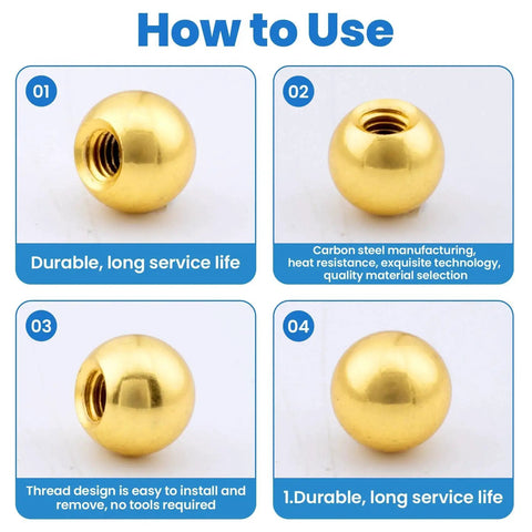 Gold M4 thread cap knobs, 10 Pack, carbon steel, 9mm diameter, 2.5mm thread hole, durable design for lighting and furniture fastening