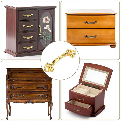 20Pcs Mini Decorative Drawer Pulls Gold Finish 1.9 Inch Zinc Alloy Cabinet Handles for dressers and jewelry boxes.