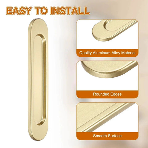 Two Pack Self Stick Oval Sliding Door Pulls In Gold Aluminum Alloy 5.83 Inch Long Cupboard Handles with electroplated finish