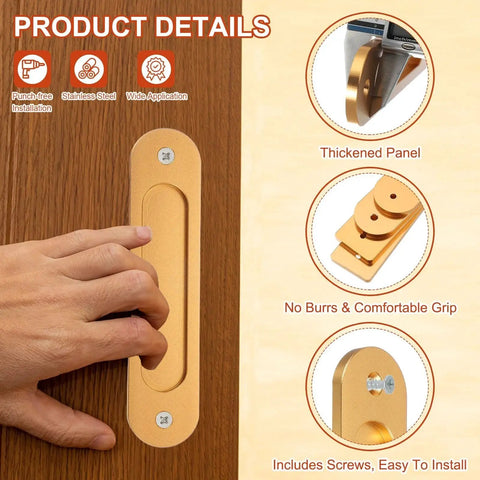 Oval Recessed Sliding Door Finger Flush Pulls 6 Inch Pack Of 2 Stainless Steel Pocket Door Pull Handles gold tone installed