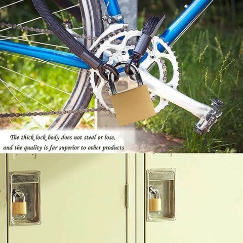 2 Pack Small Keyed Padlocks 32mm Locker Locks In Gold securing a bicycle and gym lockers, compact hardened alloy.
