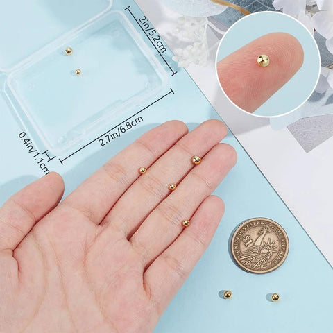 1 Pair Screw Ball Backings For 0.95mm Threaded Posts, gold plated 925 silver stud earring stoppers, in hand with storage box