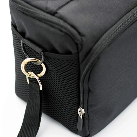 Twenty Pack Trigger Spring Round Carabiner Clips Snap Hooks For Keyrings Buckles Bags Purses Gold Three Quarter Inch Durable Zinc Alloy Anti Rust Quick Secure Attachments For Keys And Gear Ideal For Everyday Carry And Gear, attached to black bag