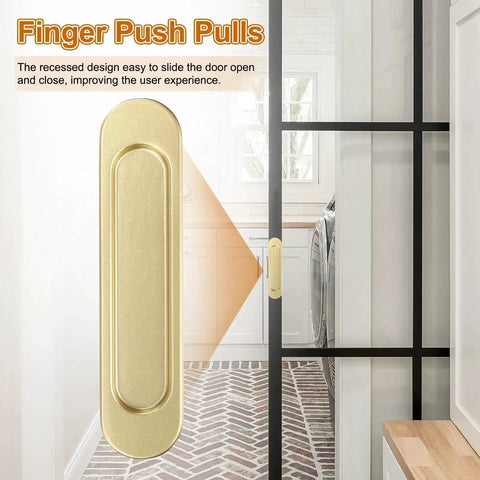 Two Pack Self Stick Oval Sliding Door Pulls In Gold Aluminum Alloy 5.83 Inch for Doors and Cabinets