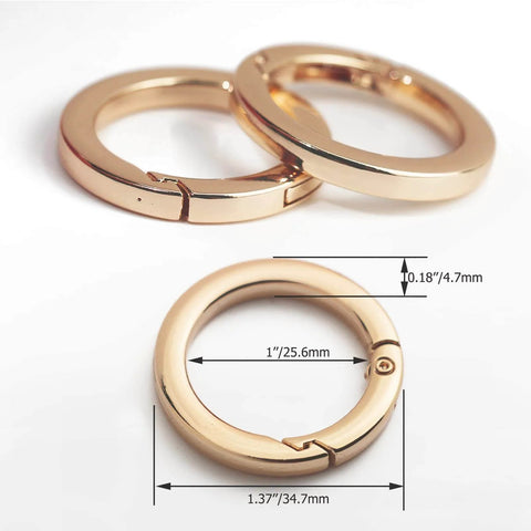 2 Pack 1 Inch Spring O Rings For Purses And Handbags, Gold Finish, Easy Spring Opening Clips For Adjustable Strap Lengths